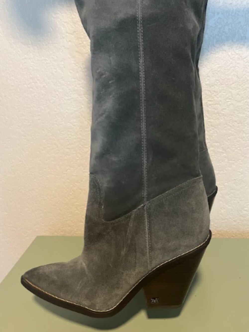 Sam Edelman Gray Suede Knee High Western Boots Size 7